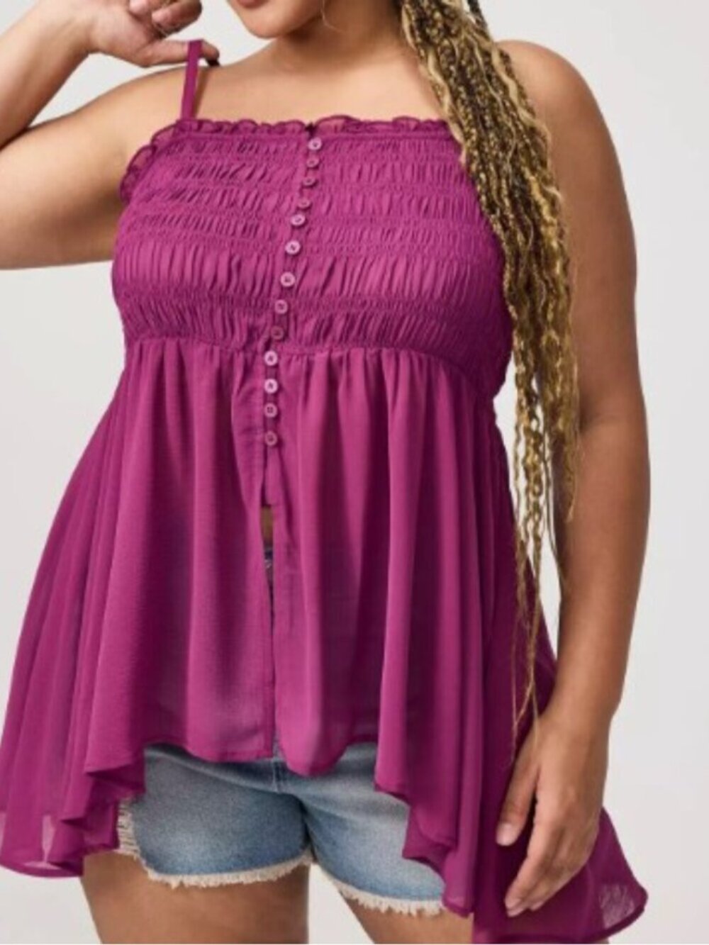 Torrid Size 2X Pink Button-Front Smocked Tunic Cami - NWT